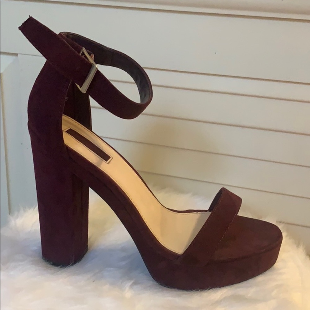Maroon velvet heels